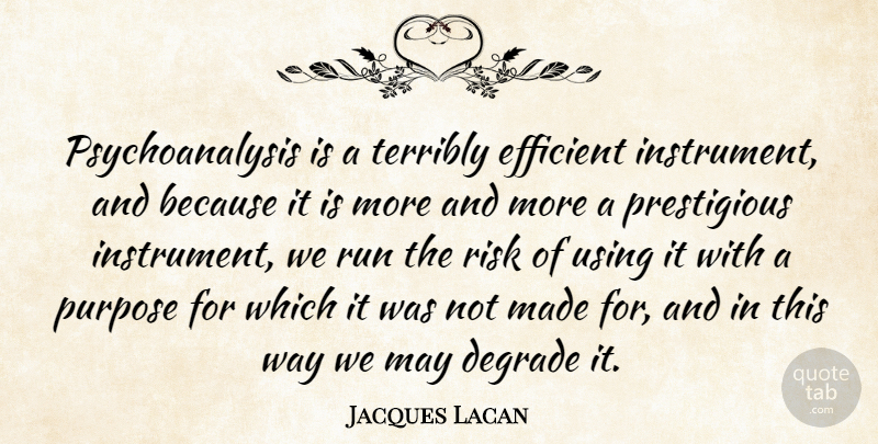 Jacques Lacan Quote About Running, Aggravation, Risk: Psychoanalysis Is A Terribly Efficient...