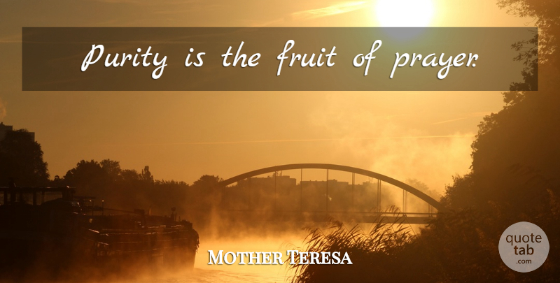 Mother Teresa Quote About Prayer, Fruit, Purity: Purity Is The Fruit Of...