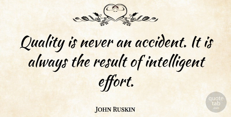 John Ruskin Quote About Inspirational, Motivational, Inspiring: Quality Is Never An Accident...