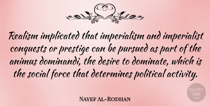 Nayef Al-Rodhan Quote About Determines, Force, Prestige, Pursued, Social: Realism Implicated That Imperialism And...