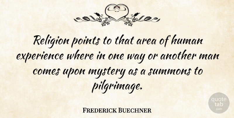 Frederick Buechner Quote About Men, Way, Mystery: Religion Points To That Area...