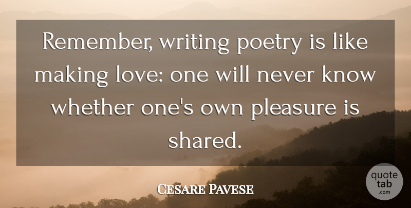 Cesare Pavese Quote About Writing, Poetry, Making Love: Remember Writing Poetry Is Like...