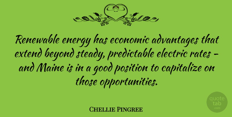 Chellie Pingree Quote About Advantages, Beyond, Capitalize, Electric, Extend: Renewable Energy Has Economic Advantages...
