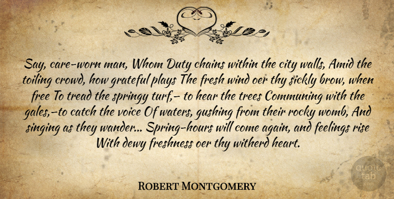 Robert Montgomery Quote About Nature, Wall, Spring: Say Care Worn Man Whom...