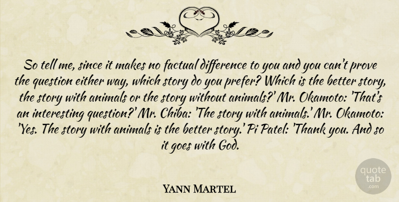 Yann Martel Quote About Animal, Differences, Interesting: So Tell Me Since It...
