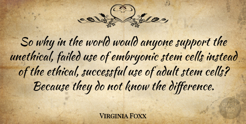 Virginia Foxx Quote About Adult, Anyone, Cells, Embryonic, Failed: So Why In The World...