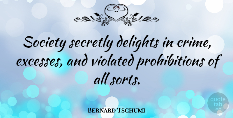 Bernard Tschumi Quote About Excess, Delight, Prohibition: Society Secretly Delights In Crime...