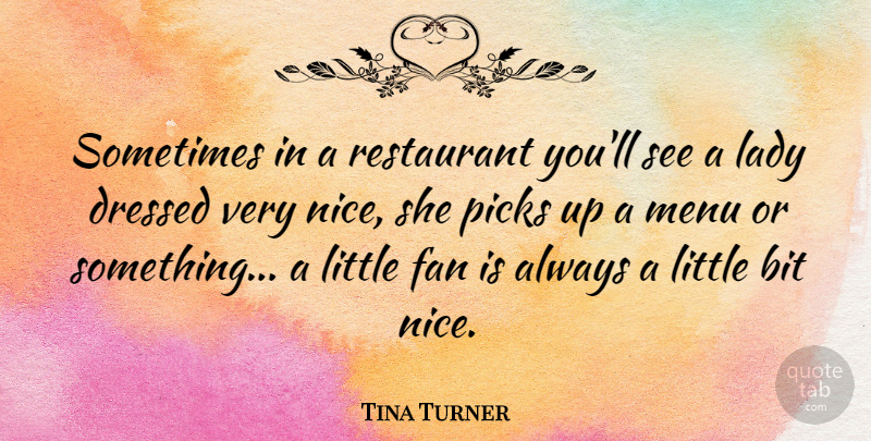 Tina Turner Quote About Nice, Littles, Fans: Sometimes In A Restaurant Youll...