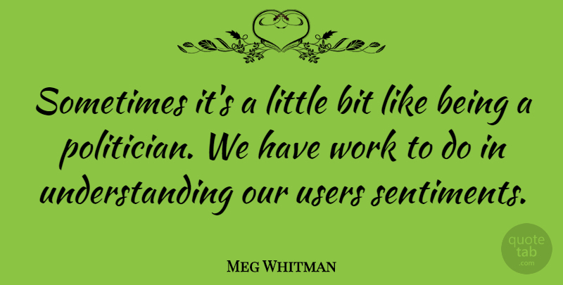 Meg Whitman Quote About Understanding, Littles, Sometimes: Sometimes Its A Little Bit...