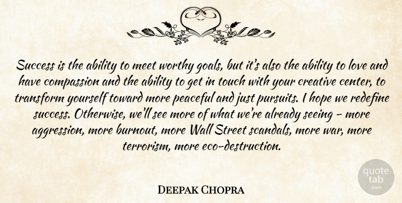 Deepak Chopra Quote About Wall, War, Compassion: Success Is The Ability To...