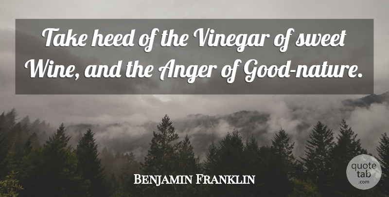 Benjamin Franklin Quote About Sweet, Wine, Vinegar: Take Heed Of The Vinegar...