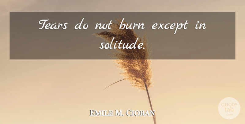 Emile M. Cioran Quote About Solitude, Tears: Tears Do Not Burn Except...