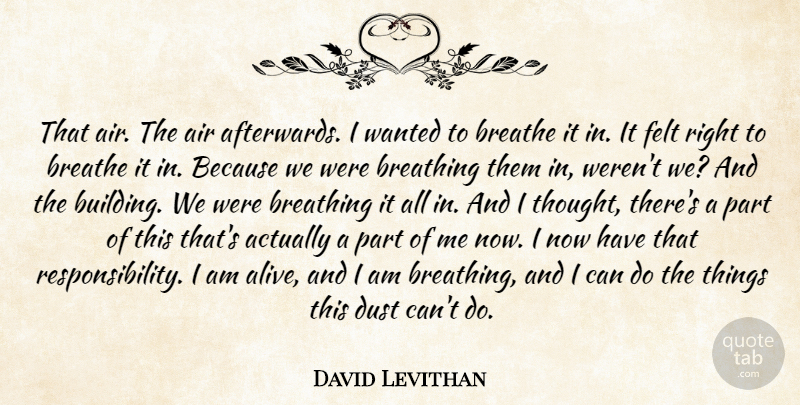 David Levithan Quote About Responsibility, Dust, Breathing: That Air The Air Afterwards...