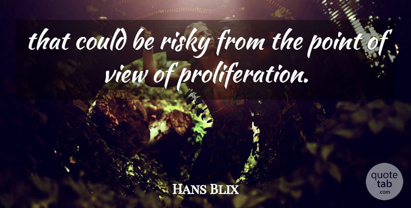 Hans Blix Quote About Point, Risky, View: That Could Be Risky From...