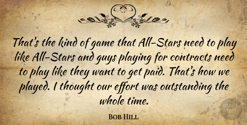 Bob Hill Quote About Contracts, Effort, Game, Guys, Playing: Thats The Kind Of Game...