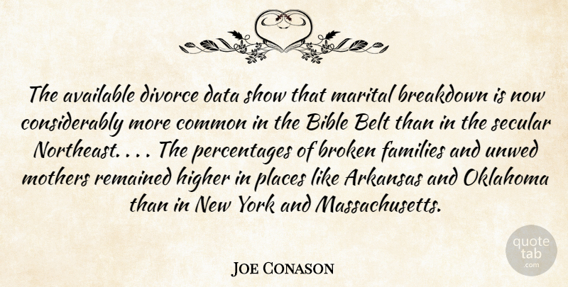 Joe Conason Quote About Mother, New York, Divorce: The Available Divorce Data Show...