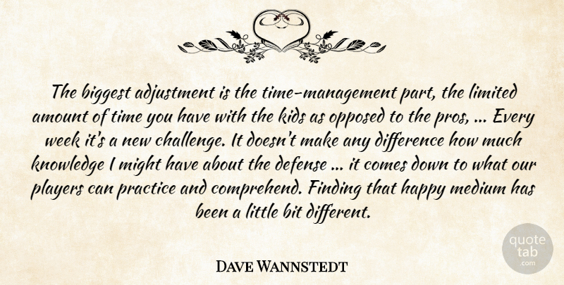 Dave Wannstedt Quote About Adjustment, Amount, Biggest, Bit, Defense: The Biggest Adjustment Is The...
