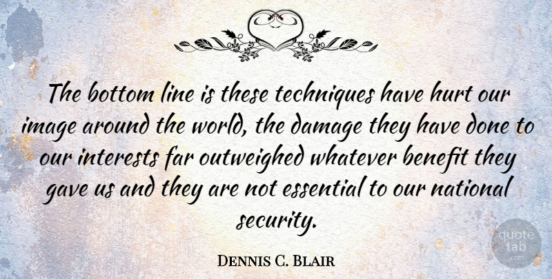 Dennis C. Blair Quote About Benefit, Bottom, Damage, Essential, Far: The Bottom Line Is These...