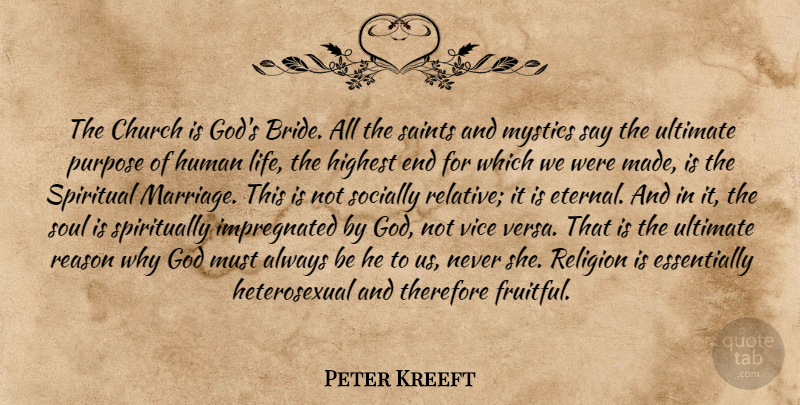 Peter Kreeft Quote About God, Spiritual, Soul: The Church Is Gods Bride...
