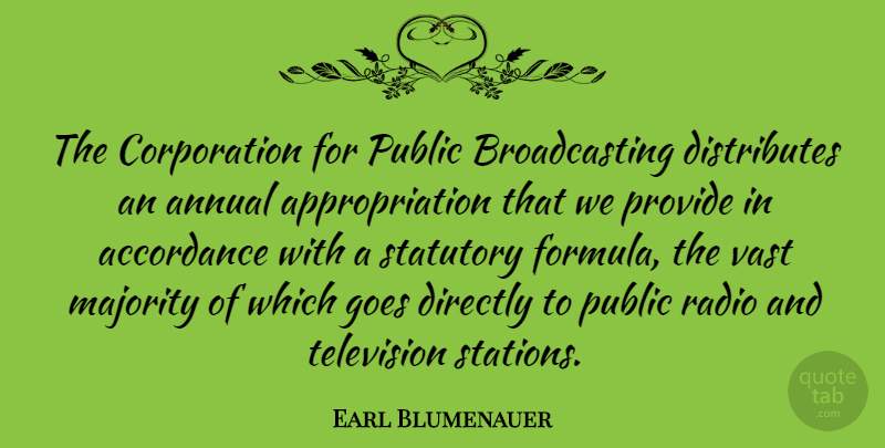 Earl Blumenauer Quote About Television, Radio, Corporations: The Corporation For Public Broadcasting...