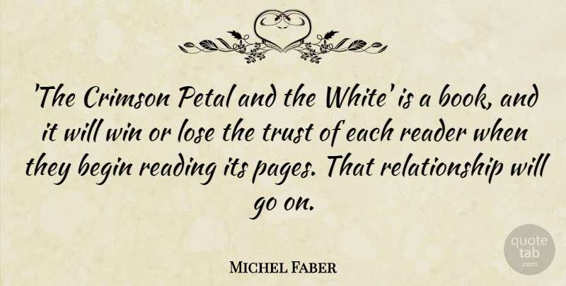 Michel Faber Quote About Begin, Crimson, Lose, Reader, Relationship: The Crimson Petal And The...