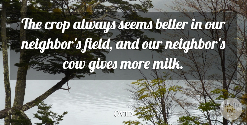 Ovid Quote About Giving, Cows, Fields: The Crop Always Seems Better...