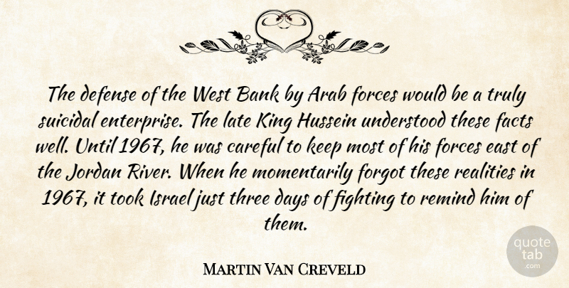 Martin Van Creveld Quote About Arab, Bank, Careful, Days, Defense: The Defense Of The West...