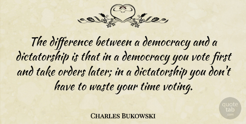 Charles Bukowski Quote About Trust, Order, Differences: The Difference Between A Democracy...