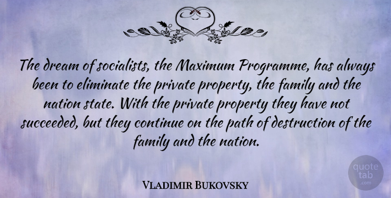 Vladimir Bukovsky Quote About Continue, Dream, Eliminate, Family, Maximum: The Dream Of Socialists The...