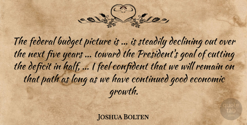 Joshua Bolten Quote About Budget, Budgets, Confident, Continued, Cutting: The Federal Budget Picture Is...