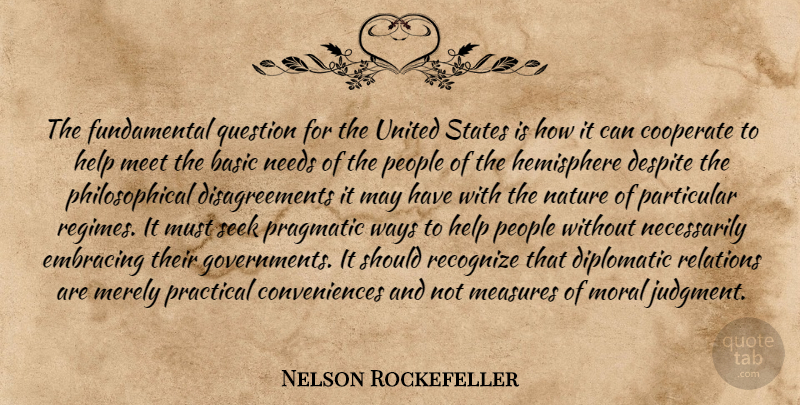 Nelson Rockefeller Quote About Philosophical, Government, People: The Fundamental Question For The...