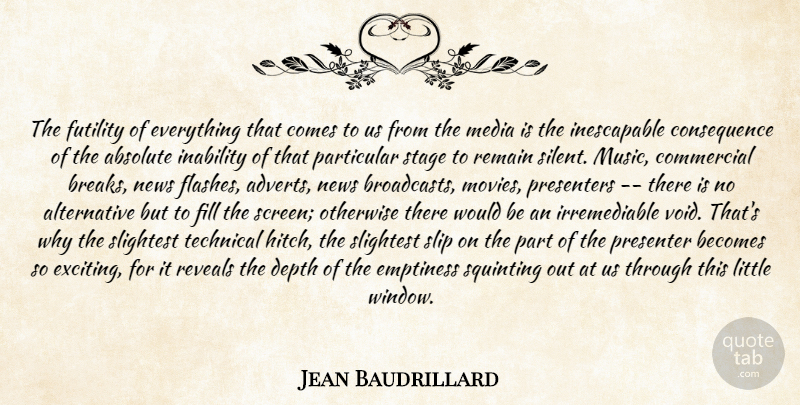 Jean Baudrillard Quote About Media, Squinting, Depth: The Futility Of Everything That...