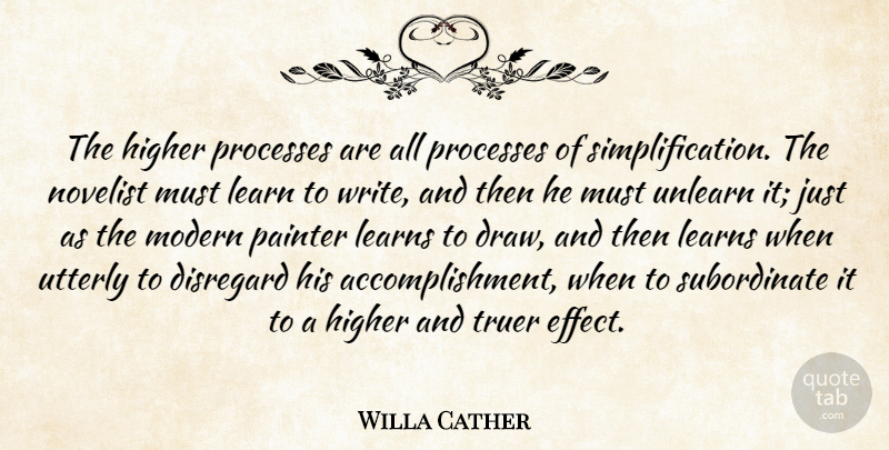 Willa Cather Quote About Writing, Accomplishment, Novelists: The Higher Processes Are All...