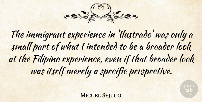 Miguel Syjuco Quote About Broader, Experience, Filipino, Intended, Itself: The Immigrant Experience In Ilustrado...