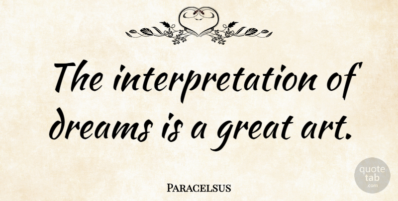 Paracelsus Quote About Dream, Art, Interpretation: The Interpretation Of Dreams Is...