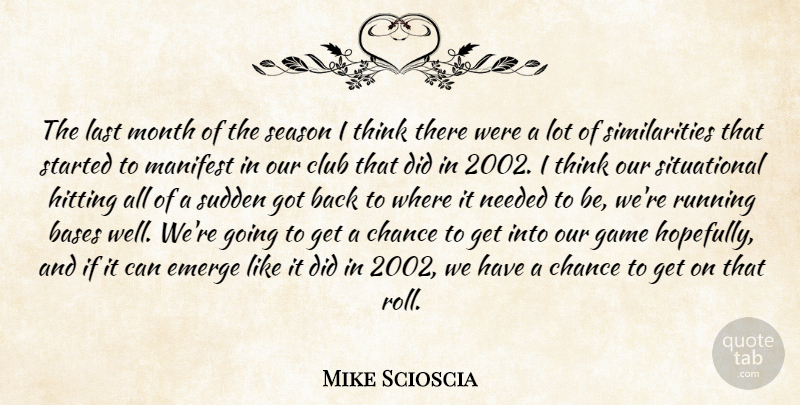 Mike Scioscia Quote About Bases, Chance, Club, Emerge, Game: The Last Month Of The...