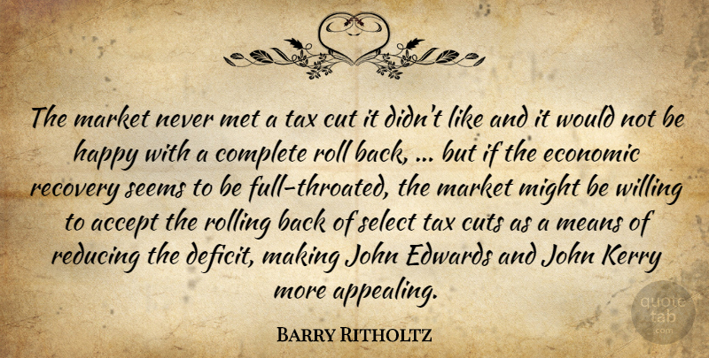 Barry Ritholtz Quote About Accept, Complete, Cut, Cuts, Economic: The Market Never Met A...