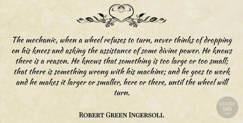Robert Green Ingersoll Quote About Thinking, Atheism, Machines: The Mechanic When A Wheel...
