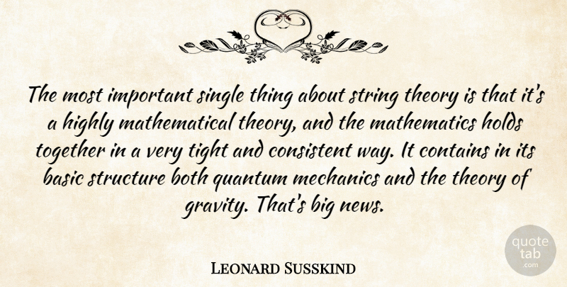 Leonard Susskind Quote About Basic, Both, Consistent, Contains, Highly: The Most Important Single Thing...