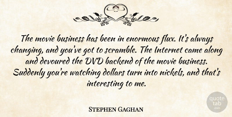 Stephen Gaghan Quote About Along, Business, Came, Devoured, Dollars: The Movie Business Has Been...