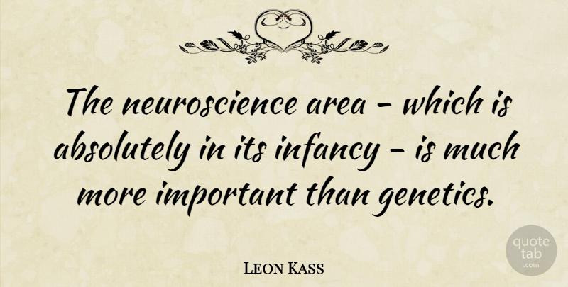 Leon Kass Quote About Infancy Is, Important, Genetics: The Neuroscience Area Which Is...