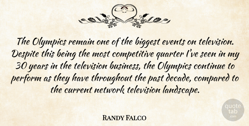 Randy Falco Quote About Biggest, Compared, Continue, Current, Despite: The Olympics Remain One Of...