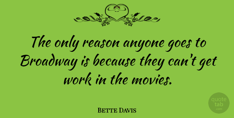 Bette Davis Quote About Broadway, Reason, Broadway Shows: The Only Reason Anyone Goes...