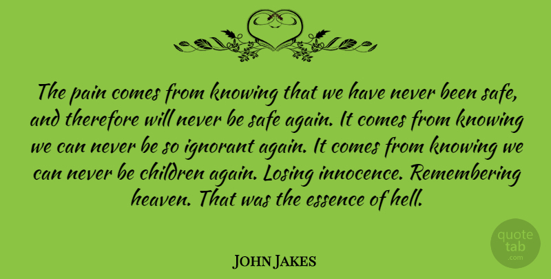 John Jakes Quote About Children, Pain, Sunset: The Pain Comes From Knowing...