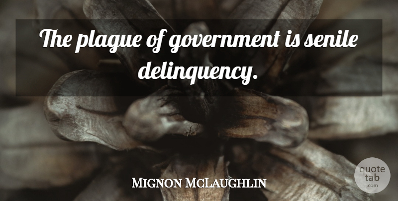 Mignon McLaughlin Quote About Government, Delinquency, Plague: The Plague Of Government Is...