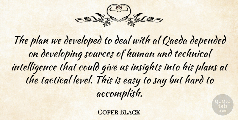 Cofer Black Quote About Deal, Depended, Developed, Developing, Hard: The Plan We Developed To...