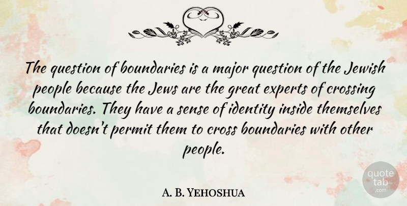 A. B. Yehoshua Quote About People, Identity, Experts: The Question Of Boundaries Is...