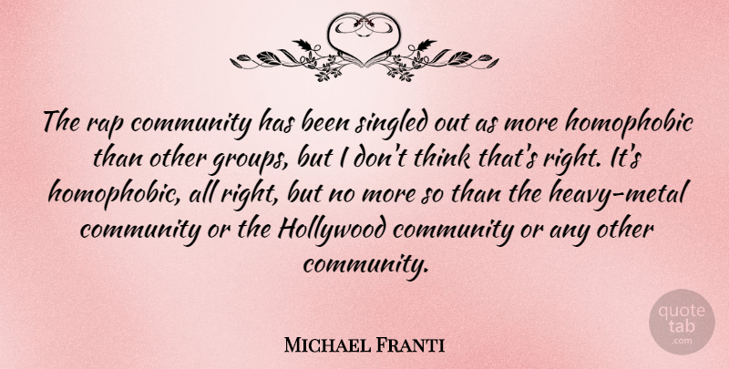 Michael Franti Quote About Homophobic, Singled: The Rap Community Has Been...
