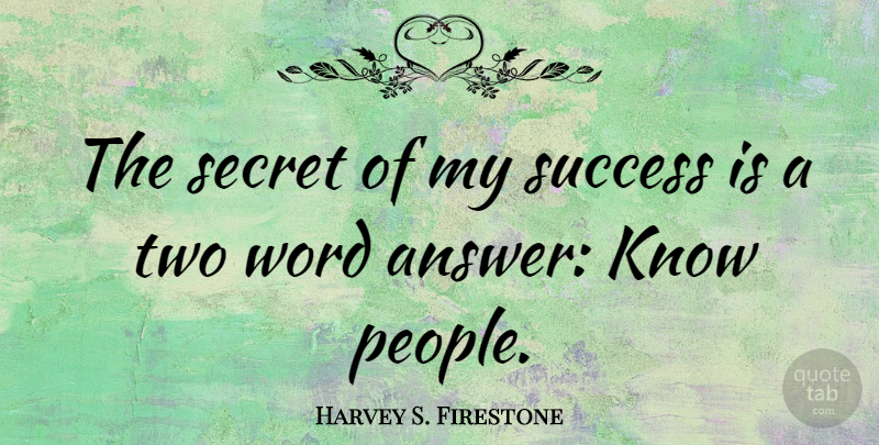 Harvey S. Firestone Quote About Leadership, Congratulations, Two: The Secret Of My Success...