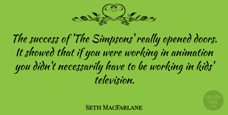 Seth MacFarlane Quote About Animation, Opened, Success: The Success Of The Simpsons...